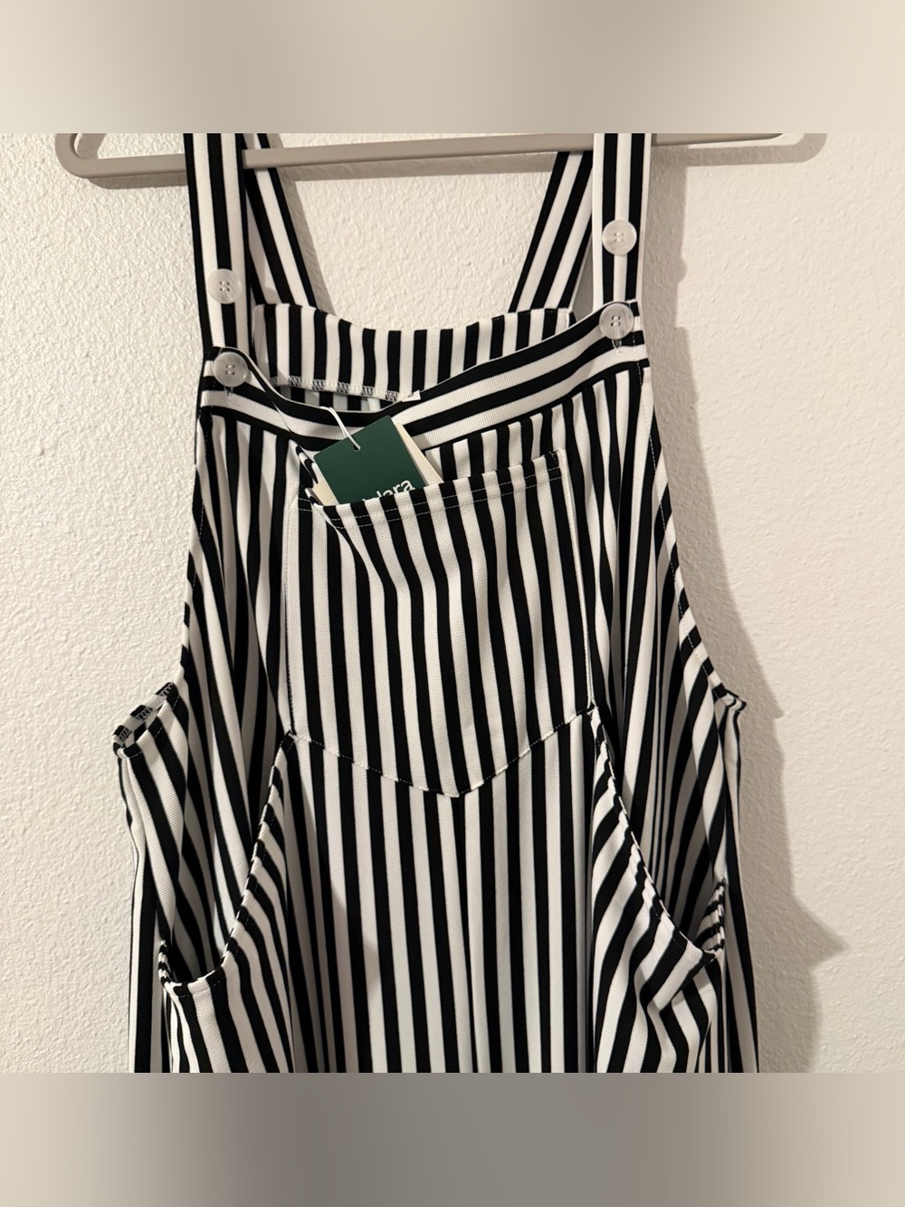 Halara Striped Wide Leg Overalls Women XL Tall Black White Bib Jumpsuit Flow NWT - Picture 8 of 12